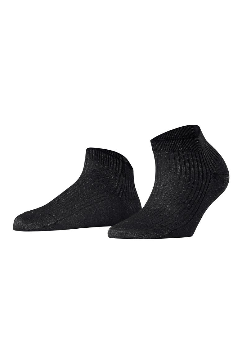 Metallic Rib Quarter Socks, Main, color, BLACK