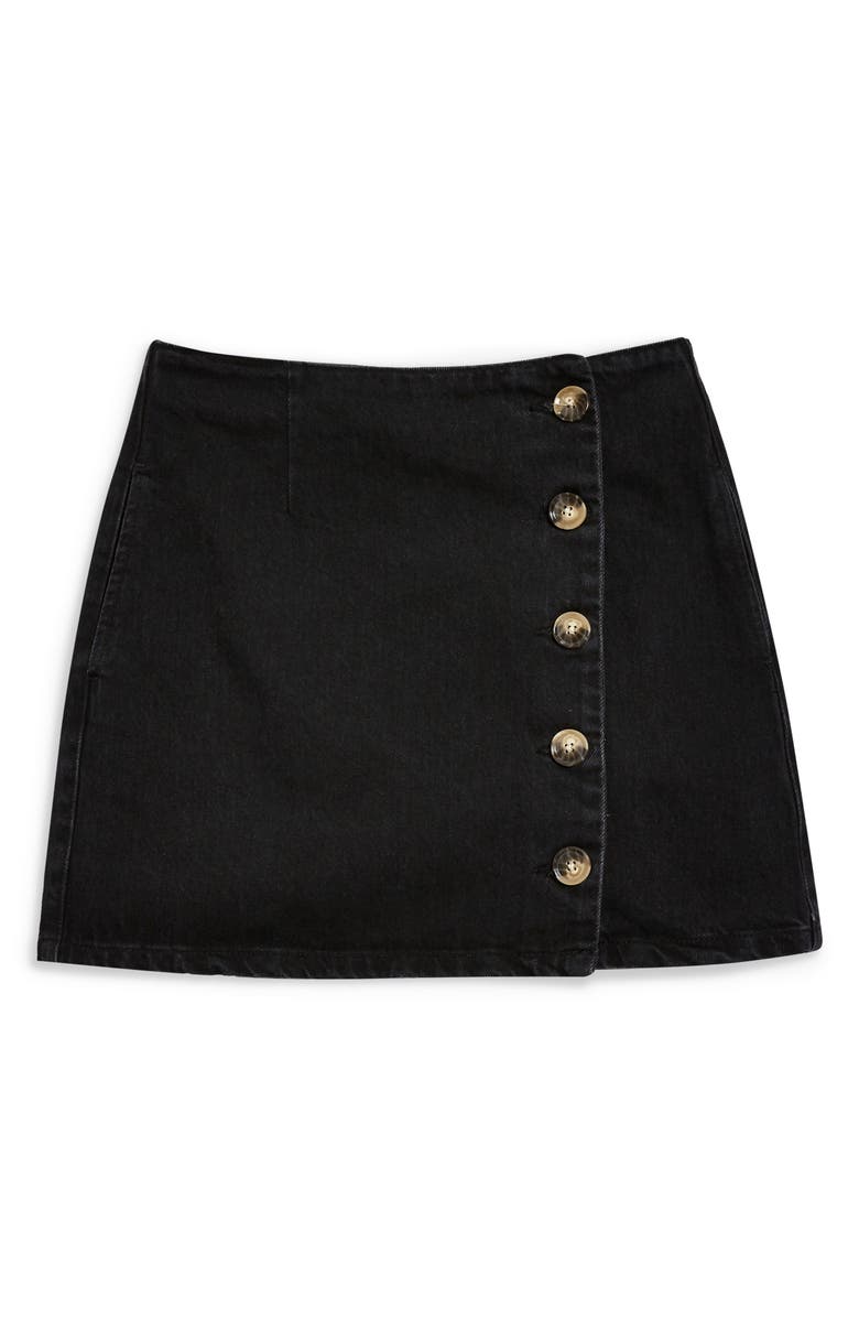 Topshop Horn Button Denim Miniskirt, Alternate, color,