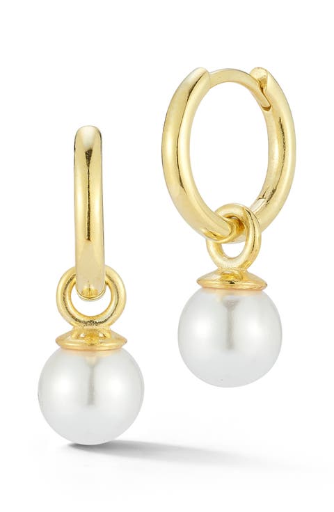 14K Gold Plated Silver Cultured Pearl Charm Earrings