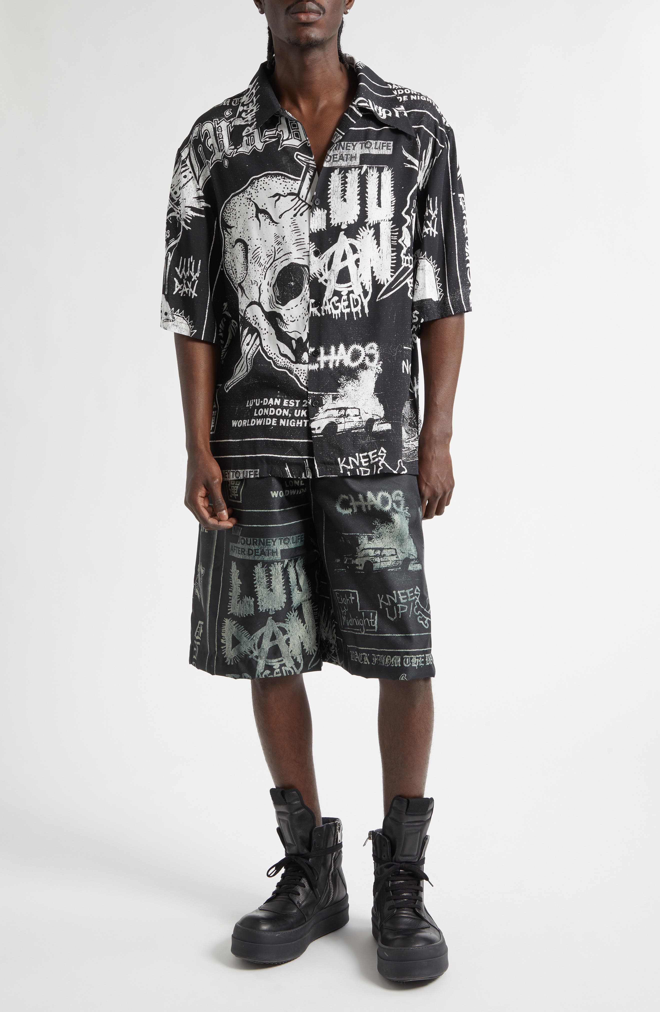 Punk Flyer Print Camp Shirt - image 2