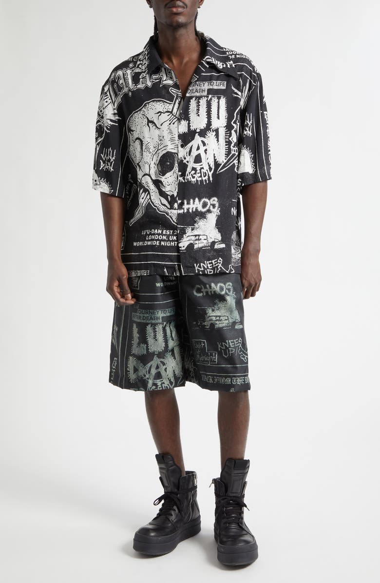 LU'U DAN Punk Flyer Print Wide Leg Shorts, Alternate, color, Punk Flyer