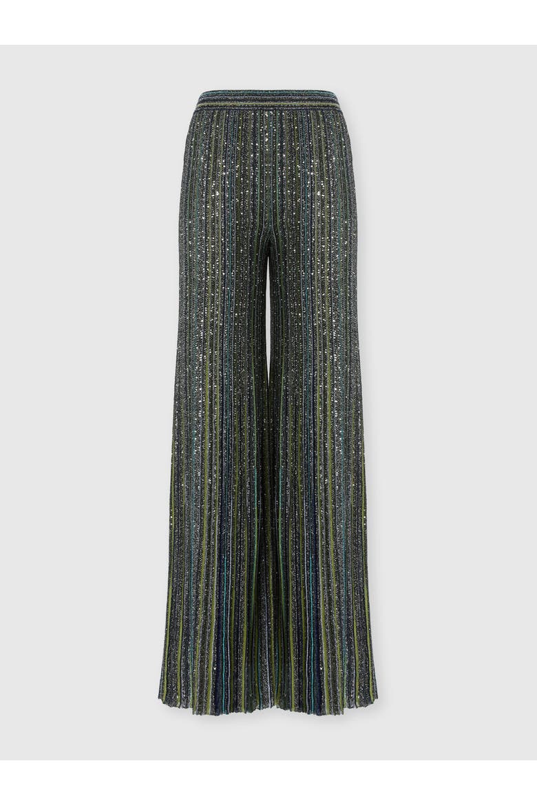 Ribbed Palazzo Trousers With Sequins, Main, color, Green