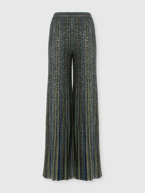 Ribbed Palazzo Trousers With Sequins