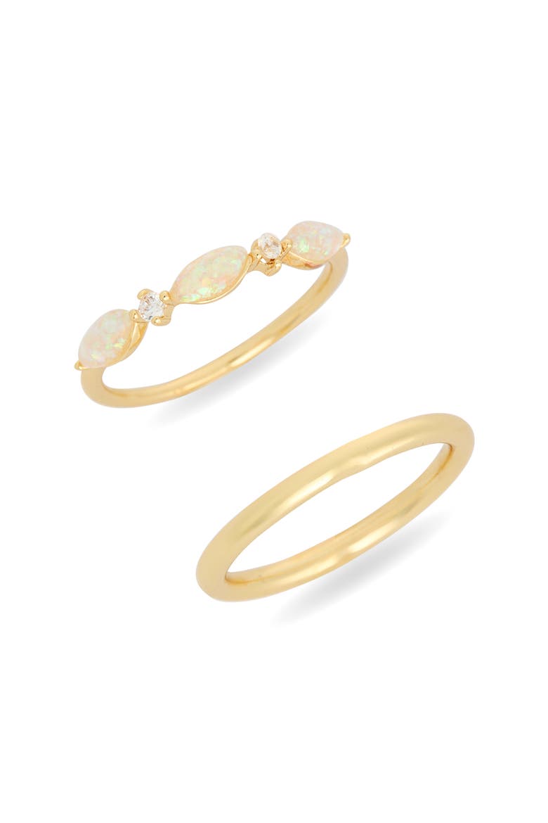 Set of 2 Simulated Opal & Cubic Zirconia Stackable Band Rings, Alternate, color, WHITE OPAL- CLEAR- GOLD