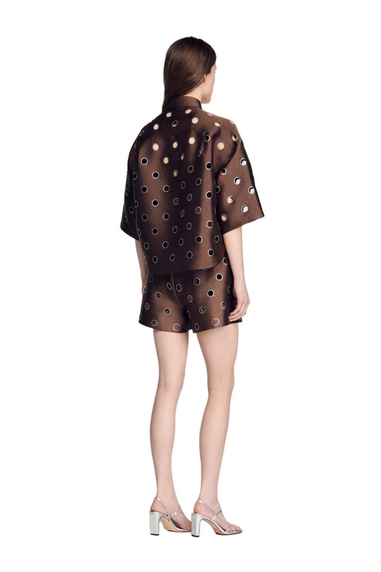 Oversized shirt with rhinestones holes, Alternate, color, Brown