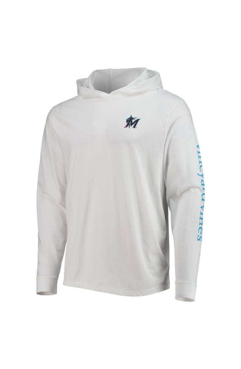 vineyard vines Men's Vineyard Vines White Miami Marlins Logo Hoodie Long Sleeve T-Shirt, Alternate, color, 