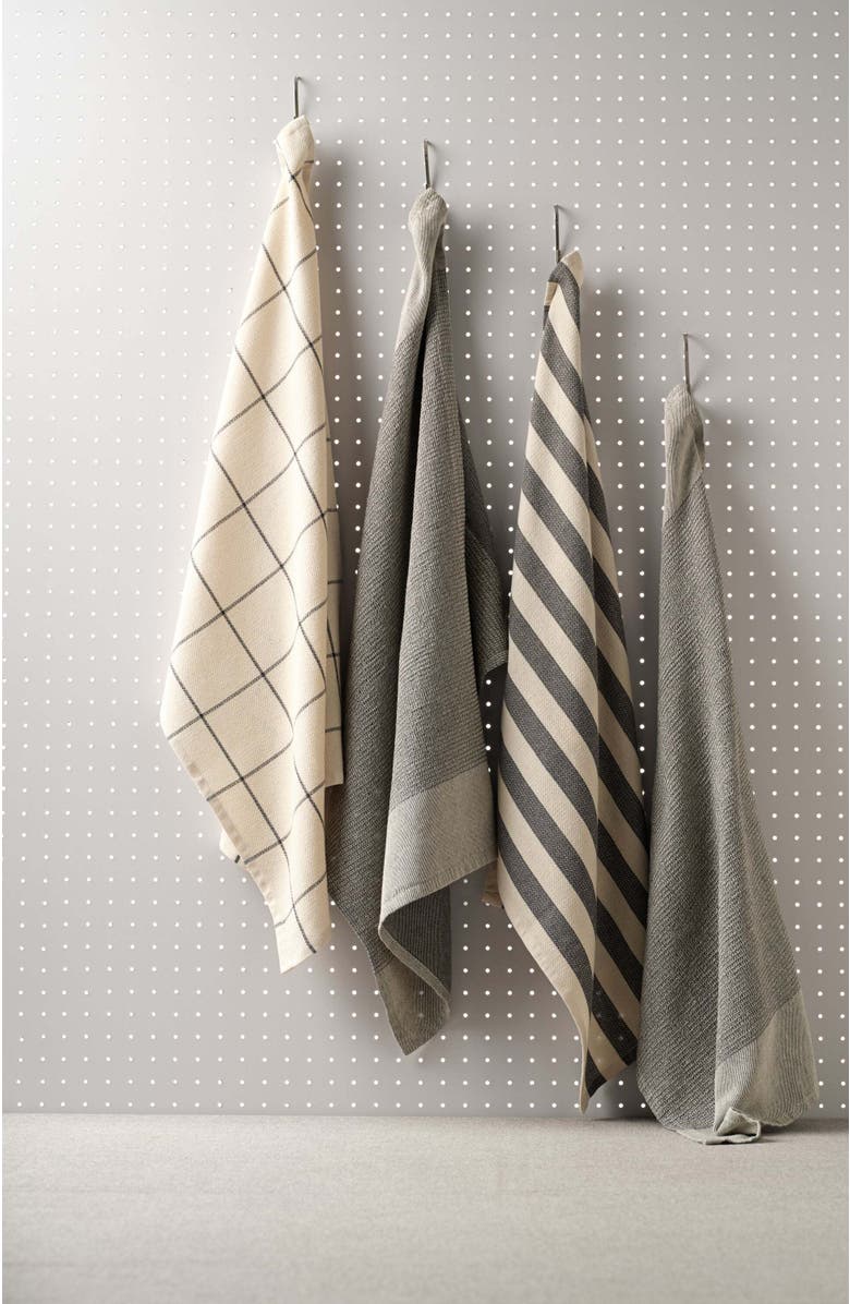 Meema Kitchen Towels - Cotton Flat & Waffle Weave Set - Set of 4, Alternate, color, Charcoal