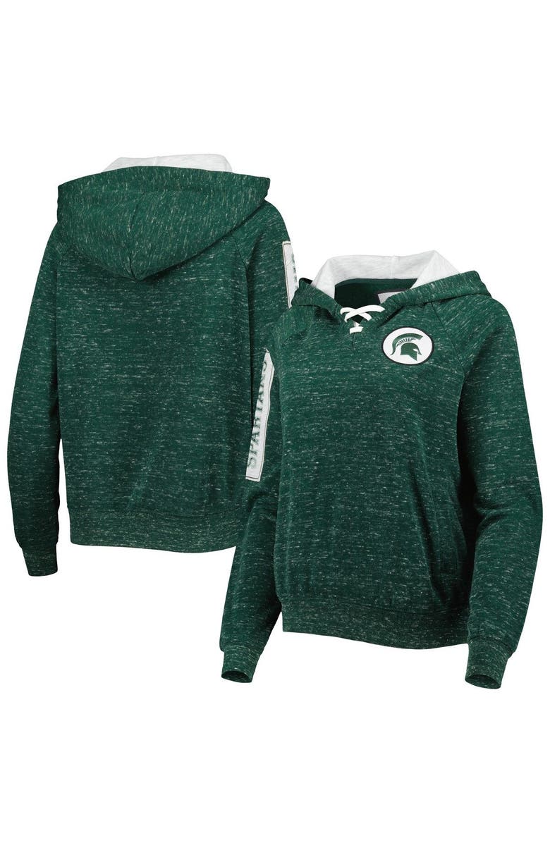 COLOSSEUM Women's Colosseum Green Michigan State Spartans The Devil Speckle Lace-Placket Raglan Pullover Hoodie, Main, color, 