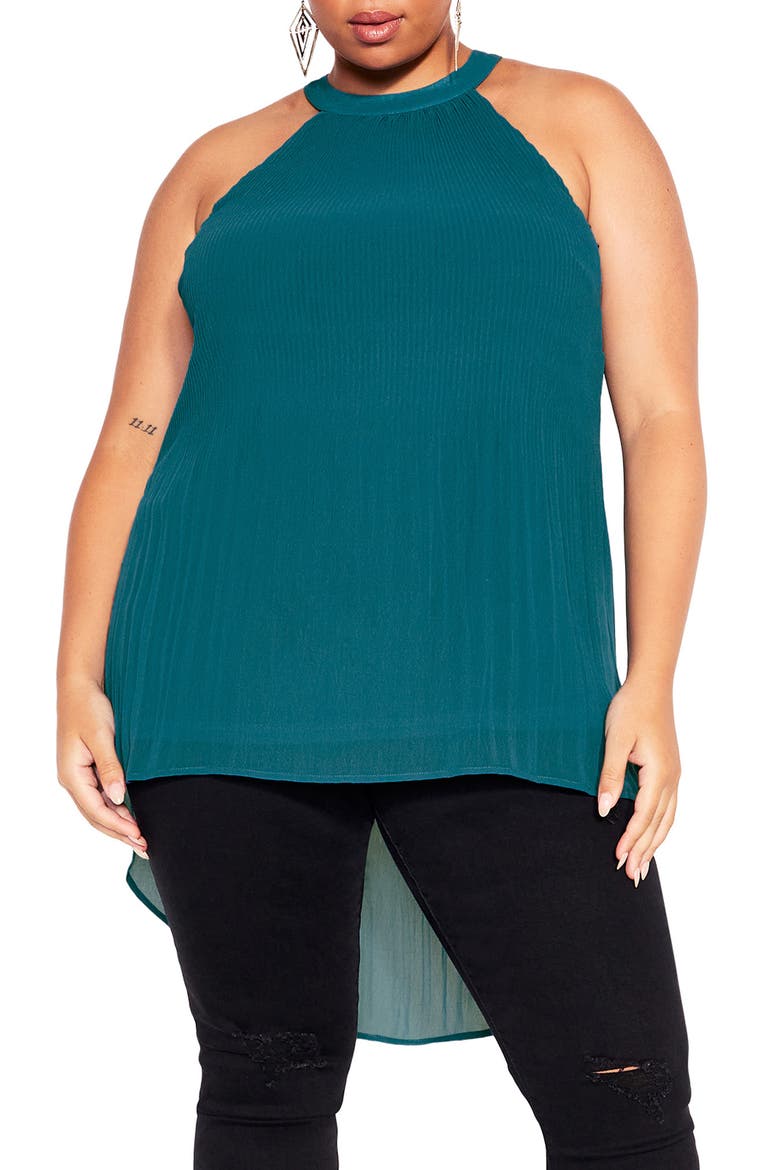 Kaya Pleated High-Low Top, Main, color, TEAL