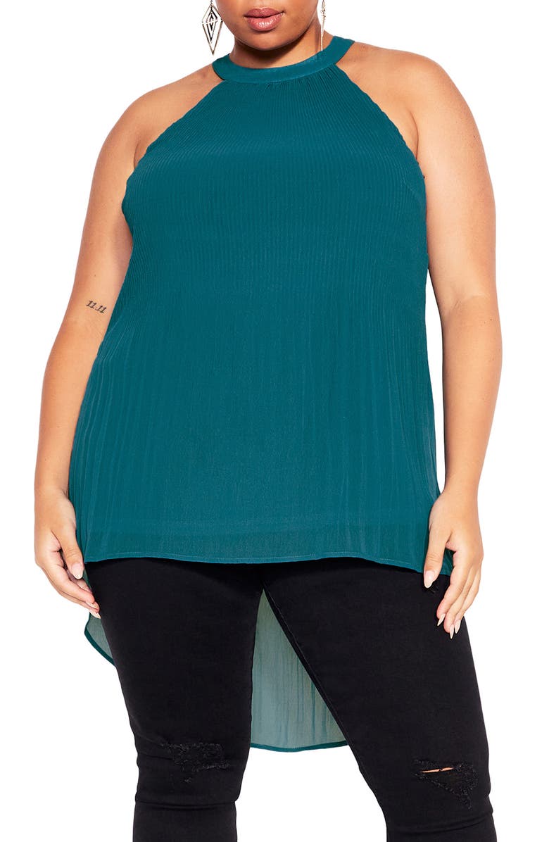 City Chic Kaya Pleated High-Low Top, Main, color, Teal