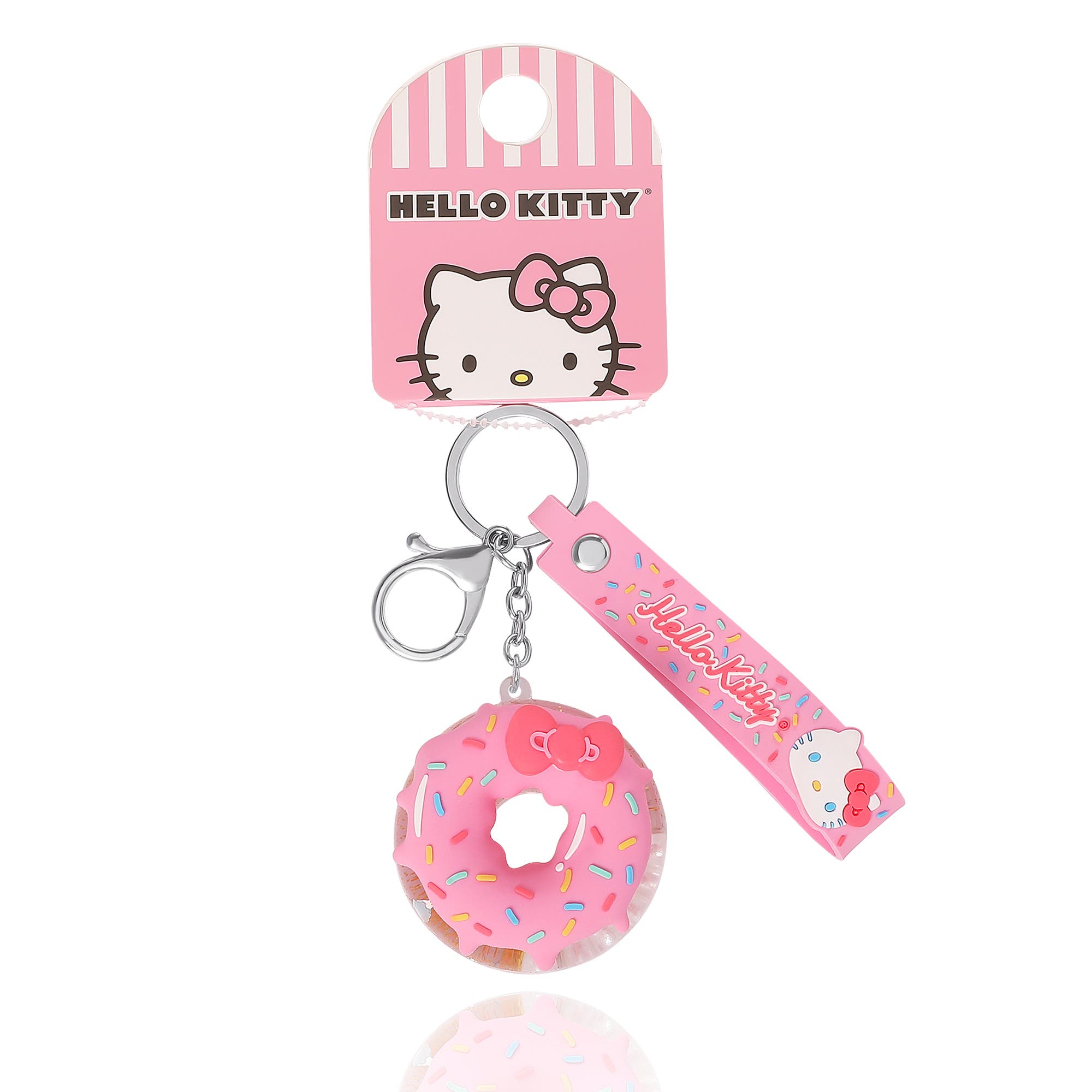 Hello Kitty Donut Keychain with Pink Strap and Sprinkles, Alternate, color, Pink