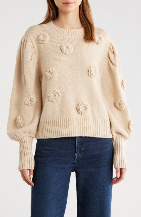 3D Crochet Flower Crewneck Sweater