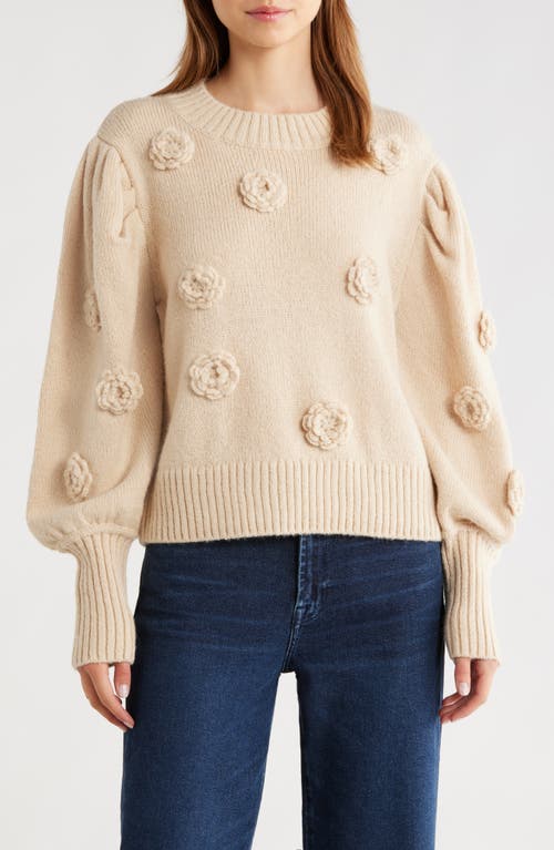 Farm Rio 3d Crochet Flower Crewneck Sweater In Neutral