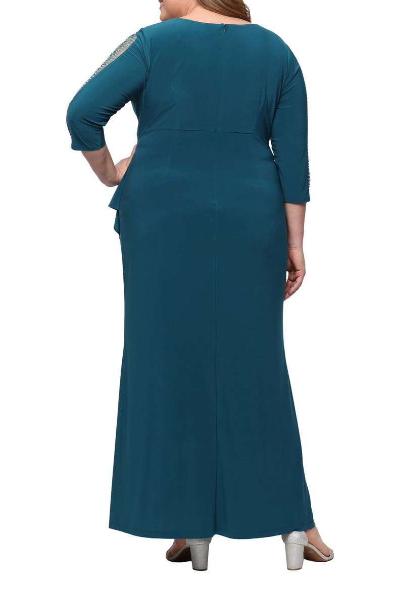 Beaded Sleeve Empire Waist Gown, Alternate, color, MALLARD