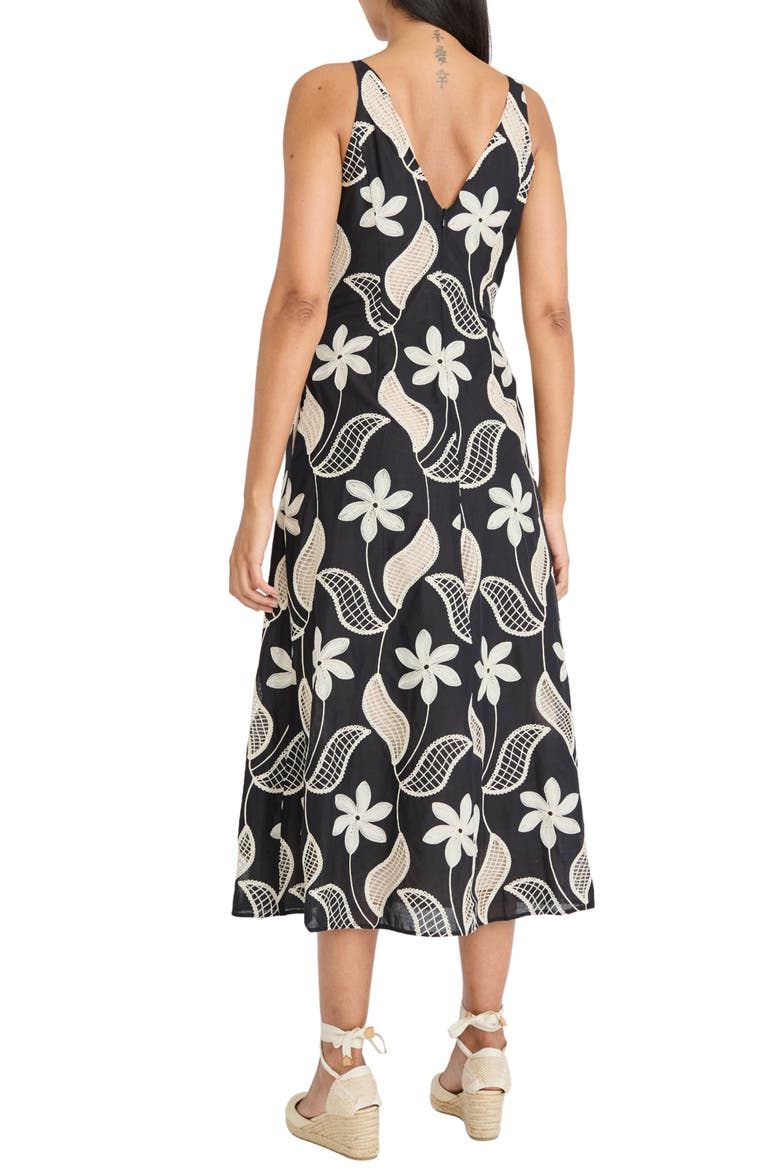 Embroidered Sleeveless Cotton Midi Dress, Alternate, color, BLACK/ CREAM