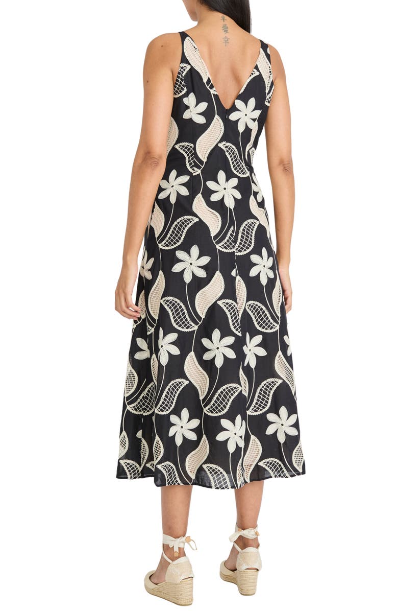 Maggy London Embroidered Sleeveless Cotton Midi Dress, Alternate, color, Black/ Cream