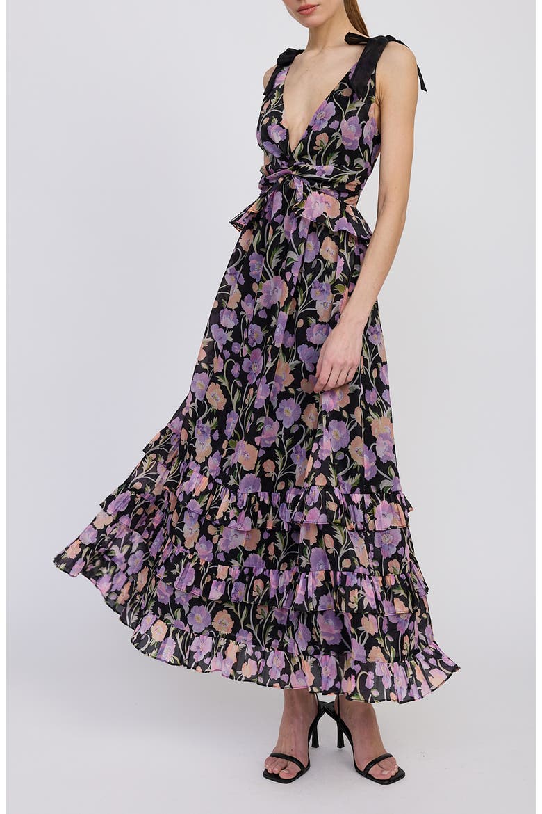 Becca Floral Tiered Dress, Alternate, color, BLACK PURPLE ORANGE