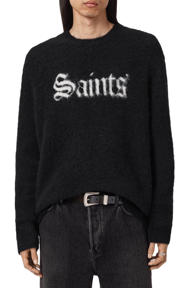 AllSaints Saints Wool & Alpaca Blend Crewneck Sweater, Main, color, Black/ Chalk White