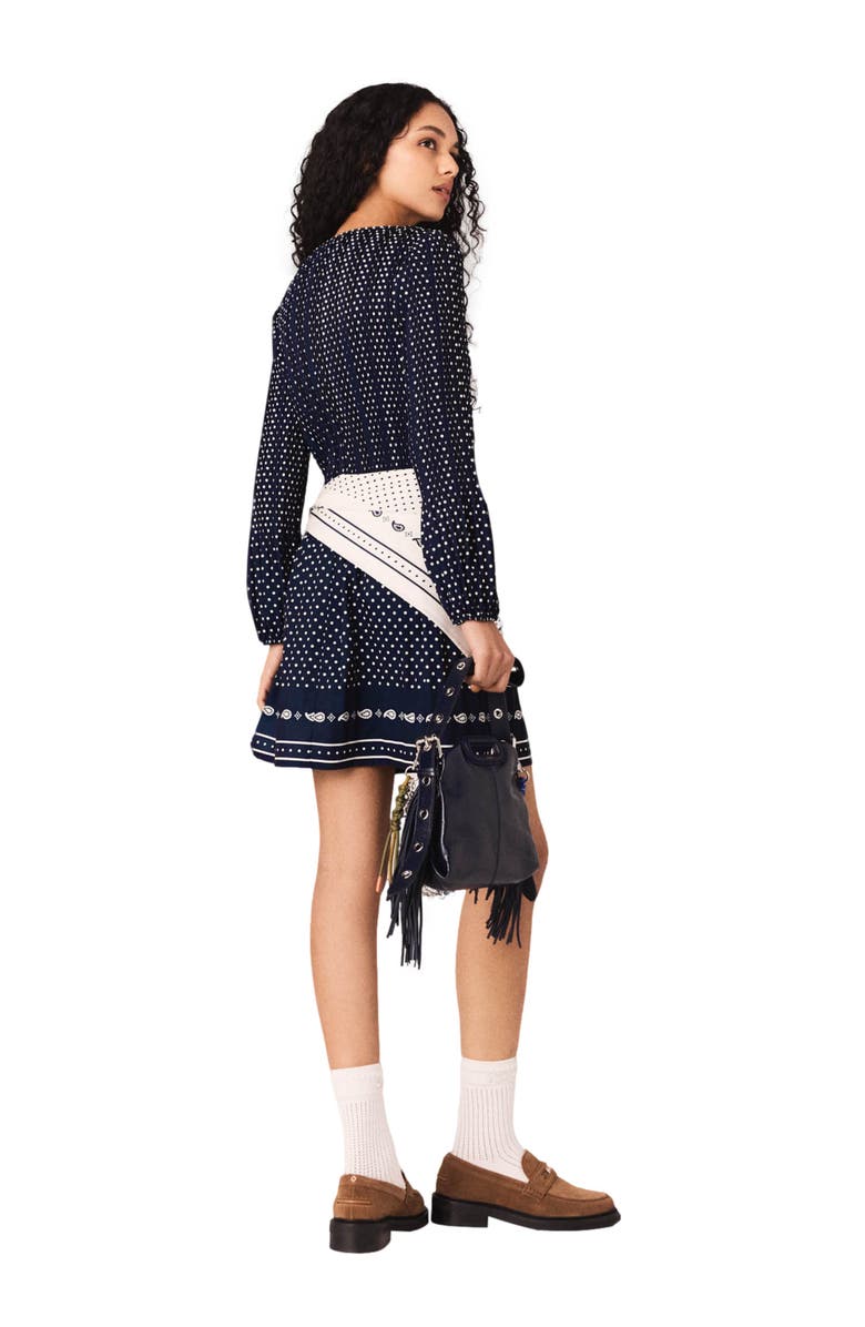 maje Patterned pleated dress, Alternate, color, Navy Polka Dot Bandana Print