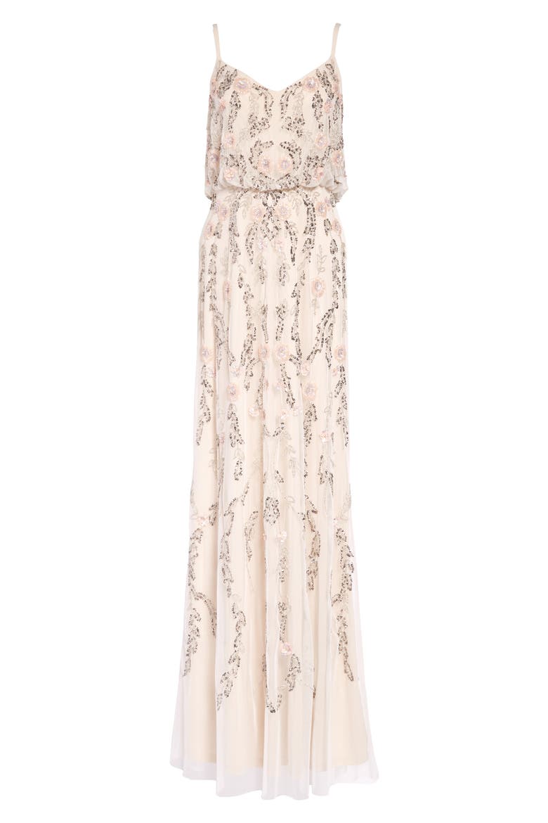 Mesh Blouson Gown, Alternate, color, IVORY MULTI