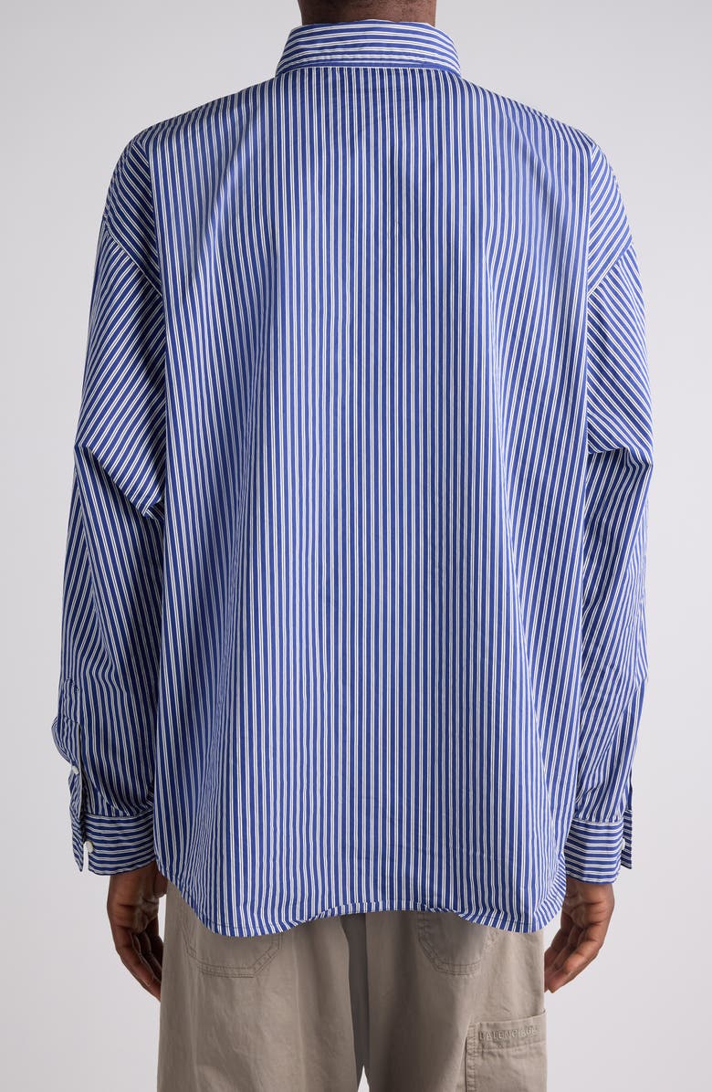 Balenciaga Oversize Stripe Cotton Blend Button-Up Shirt, Alternate, color, Navy/ White
