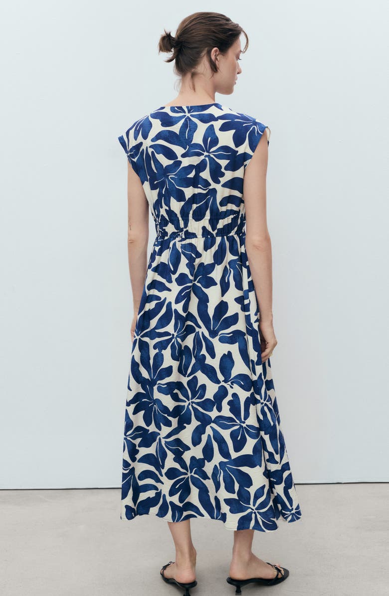 MANGO Print Tie Waist Dress, Alternate, color, Blue