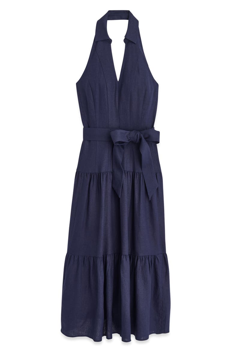 Linen Blend Halter Dress, Alternate, color, INK