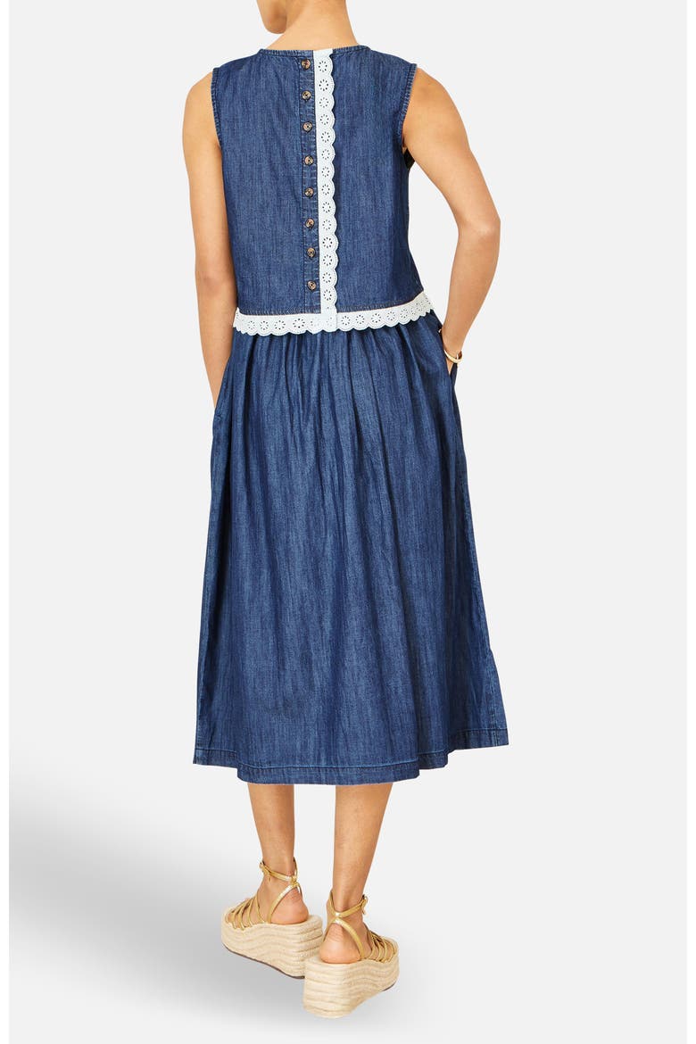 Denim Chambray Gathered Midi Skirt, Alternate, color, Blue