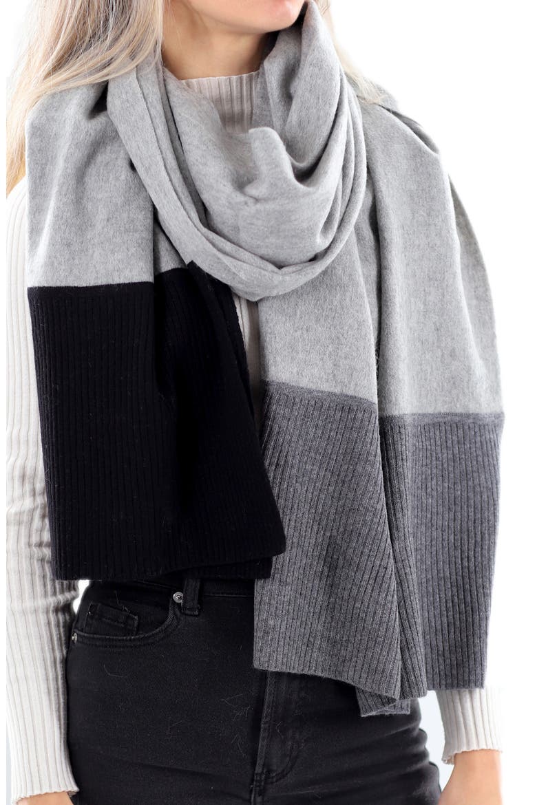 Cashmere Three-Tone Scarf, Main, color, GREY/BLACK