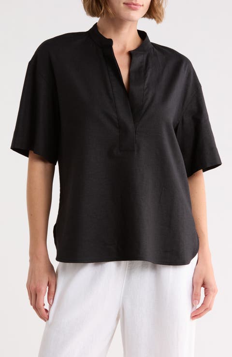 Short Sleeve Linen Blend Top