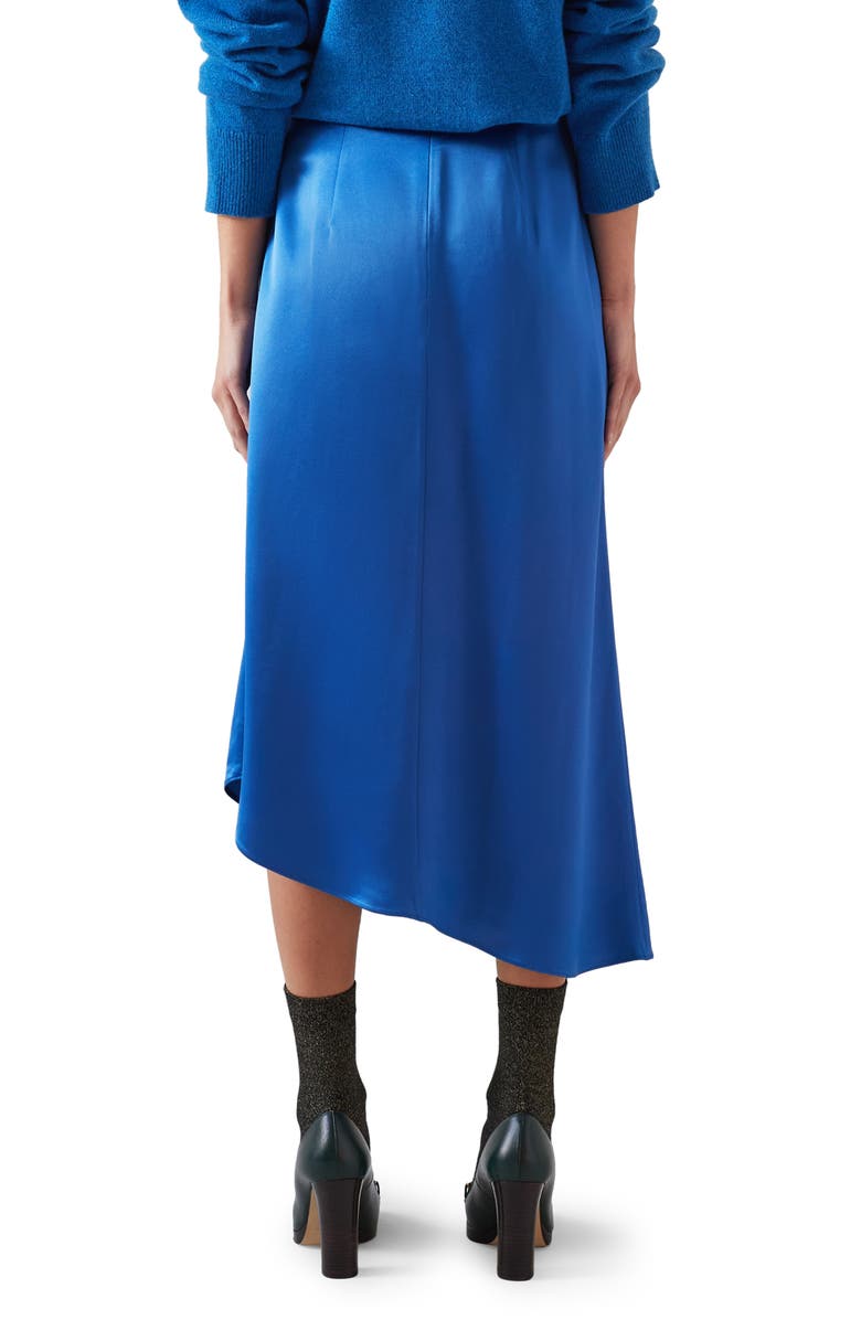 LK Bennett Zoe Side Ruffle Asymmetric Satin Midi Skirt, Alternate, color, 