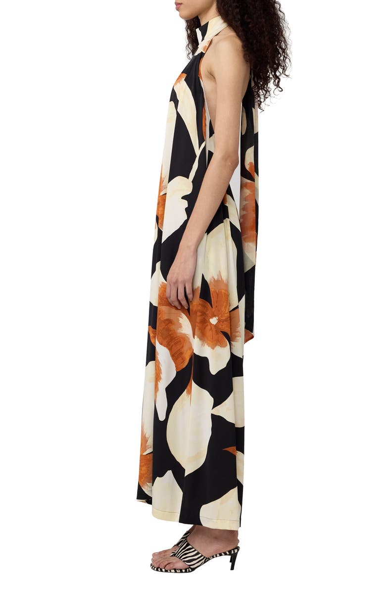 Diane von Furstenberg Cher Floral Halter Neck Wide Leg Stretch Silk Jumpsuit, Alternate, color, Island Orchid Giant Black