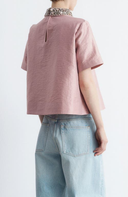 & Other Stories Faux Pearl & Rhinestone Collar Boxy Top In Pink