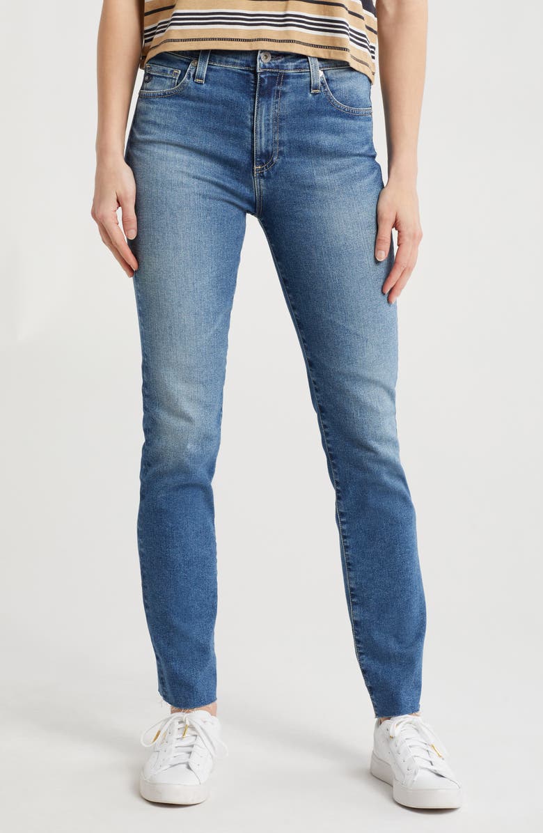 AG Mari High Waist Raw Hem Slim Straight Jeans, Main, color, Arcadia