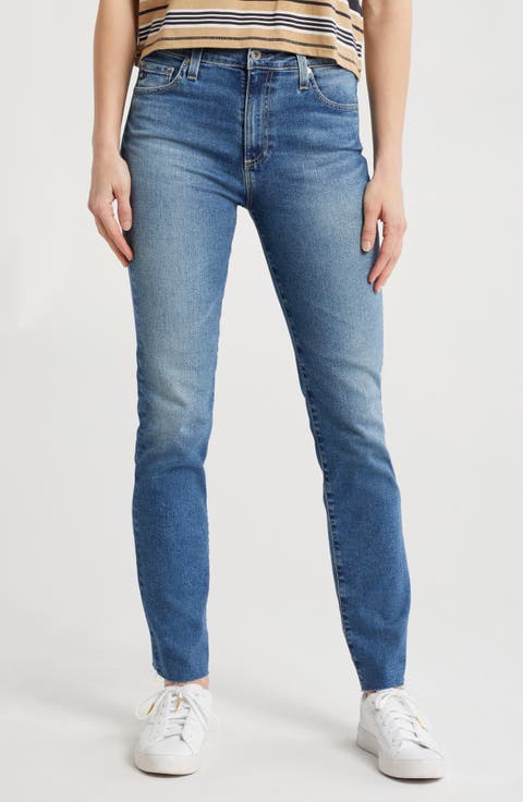 Mari High Waist Raw Hem Slim Straight Jeans (Arcadia)