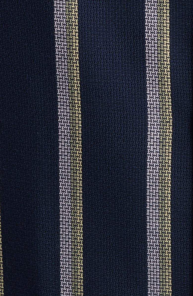 HUGO Eralino Loose Fit Stripe Short Sleeve Cotton Blend Button-Up Shirt, Alternate, color, Dark Blue