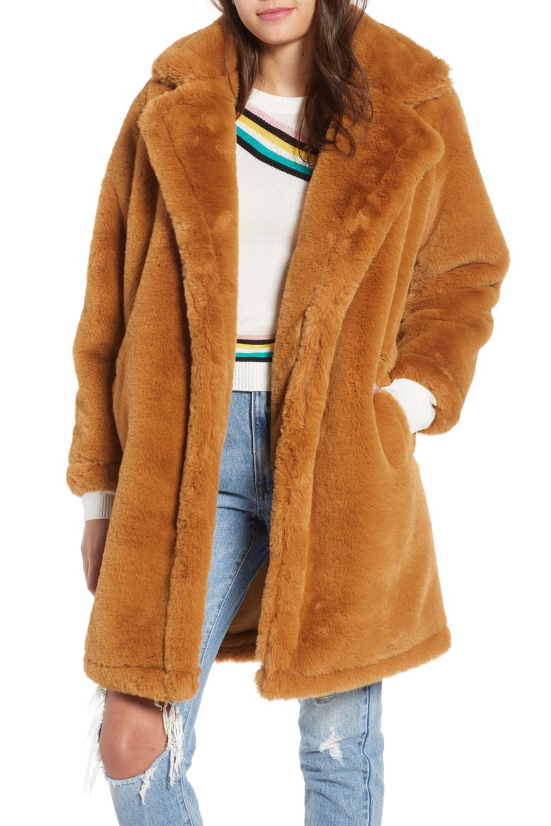Faux Fur Coat, Main, color, CAMEL