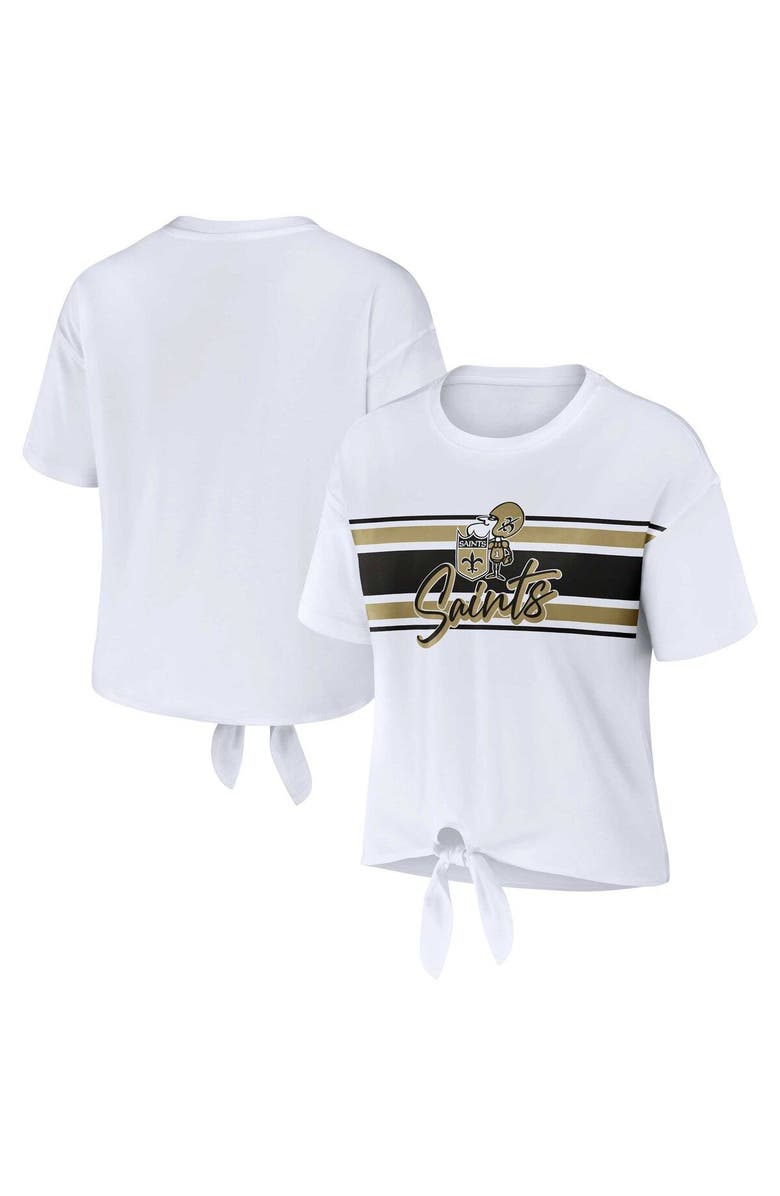 WEAR by Erin Andrews Women's WEAR by Erin Andrews White New Orleans Saints Front Tie Retro T-Shirt, Main, color,