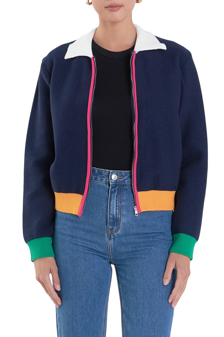 Colorblock Zip Cardigan, Main, color, NAVY MULTI