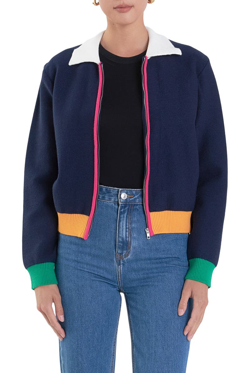 English Factory Colorblock Zip Cardigan, Main, color, 