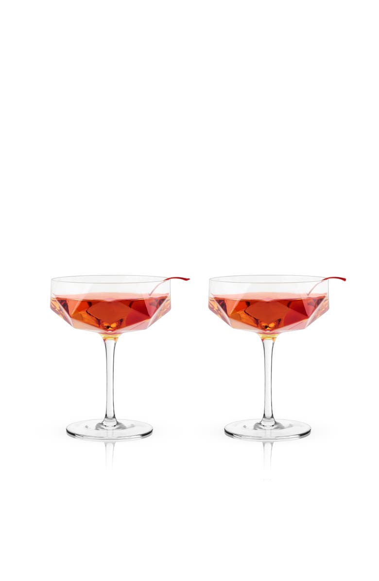 Viski Seneca Crystal Faceted Coupes Set of 2, Alternate, color, Clear