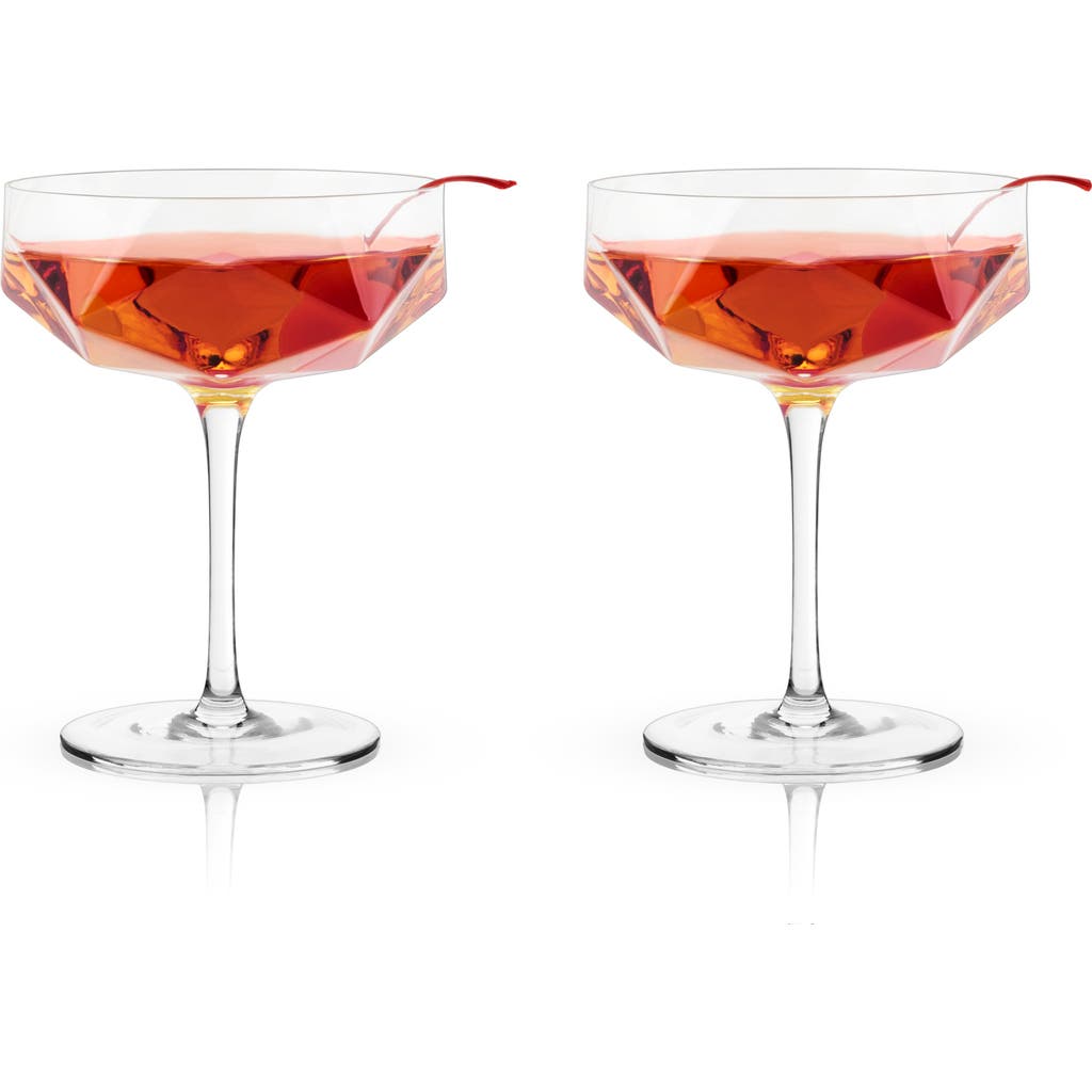 Viski Seneca Crystal Faceted Coupes Set Of 2 In Clear