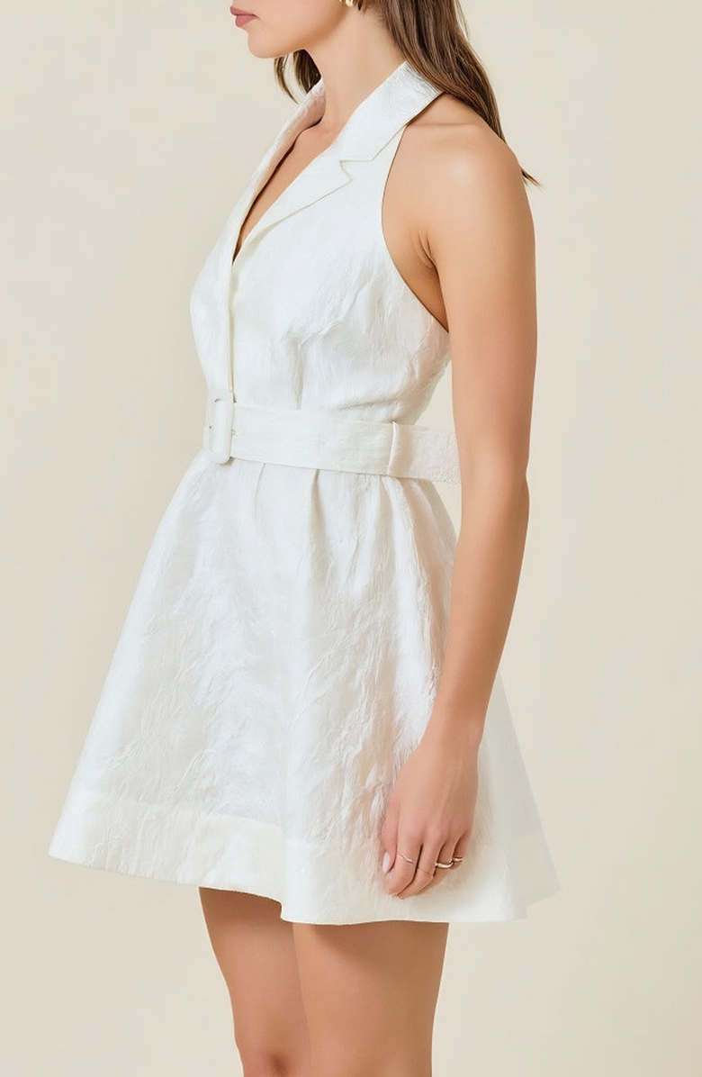 Modenaire Halter Blazer Mini Dress with Belted Waist and Tailored Fit, Alternate, color, White