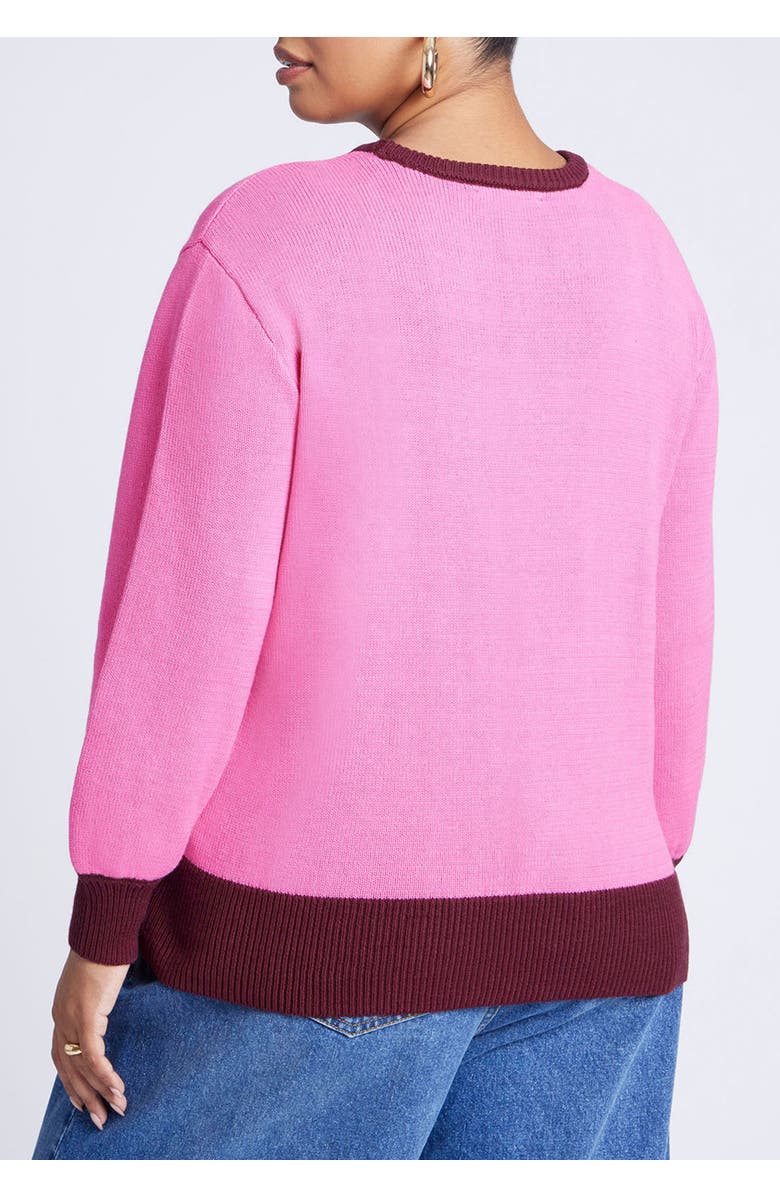 ELOQUII Contrast Rib Sweater, Alternate, color, Candy Pink Maroon Banner