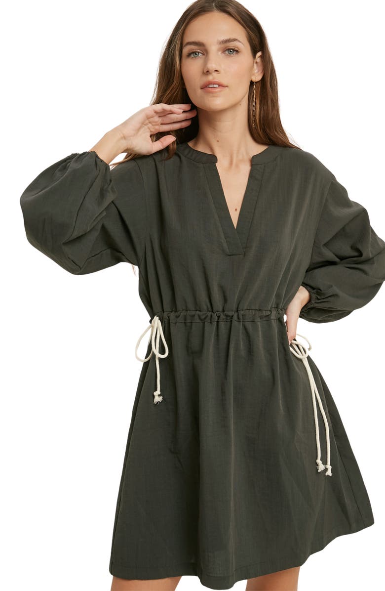 WISHLIST Long Sleeve Drawstring Dress, Alternate, color, Charcoal