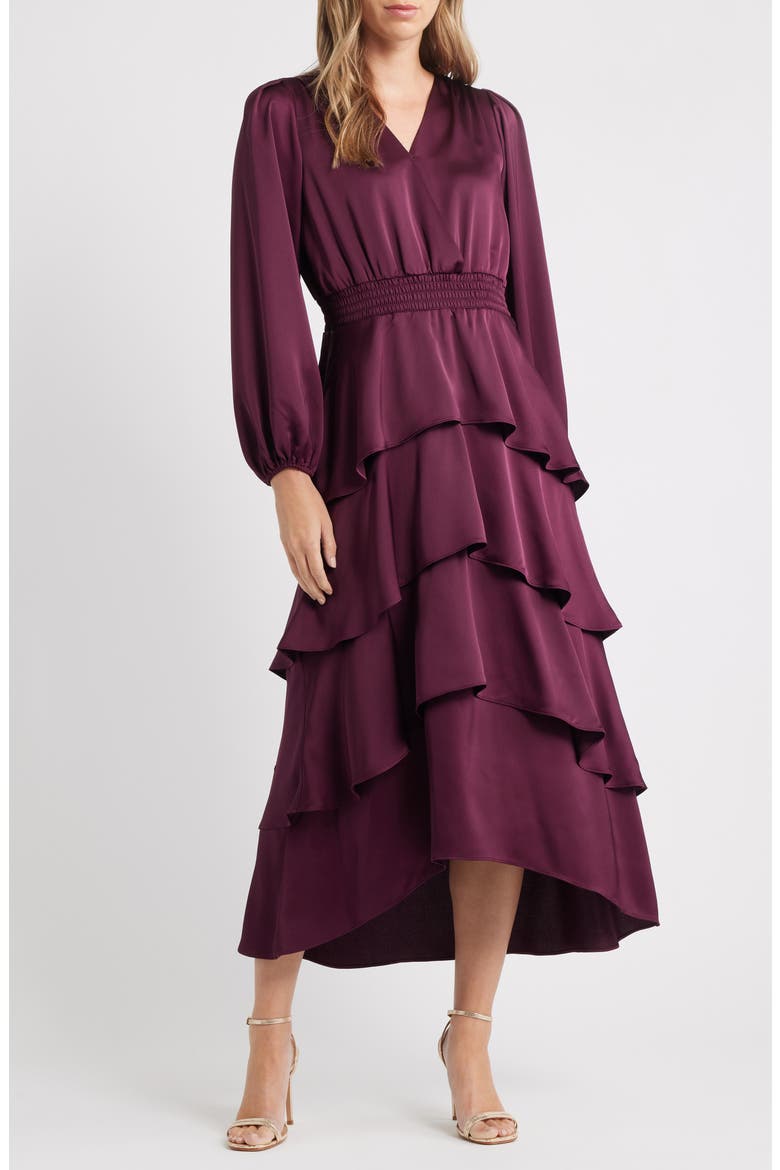 formal long sleeve high low dresses Off-the-Shoulder Long Sleeve Wrap Front High-Low Gown 8