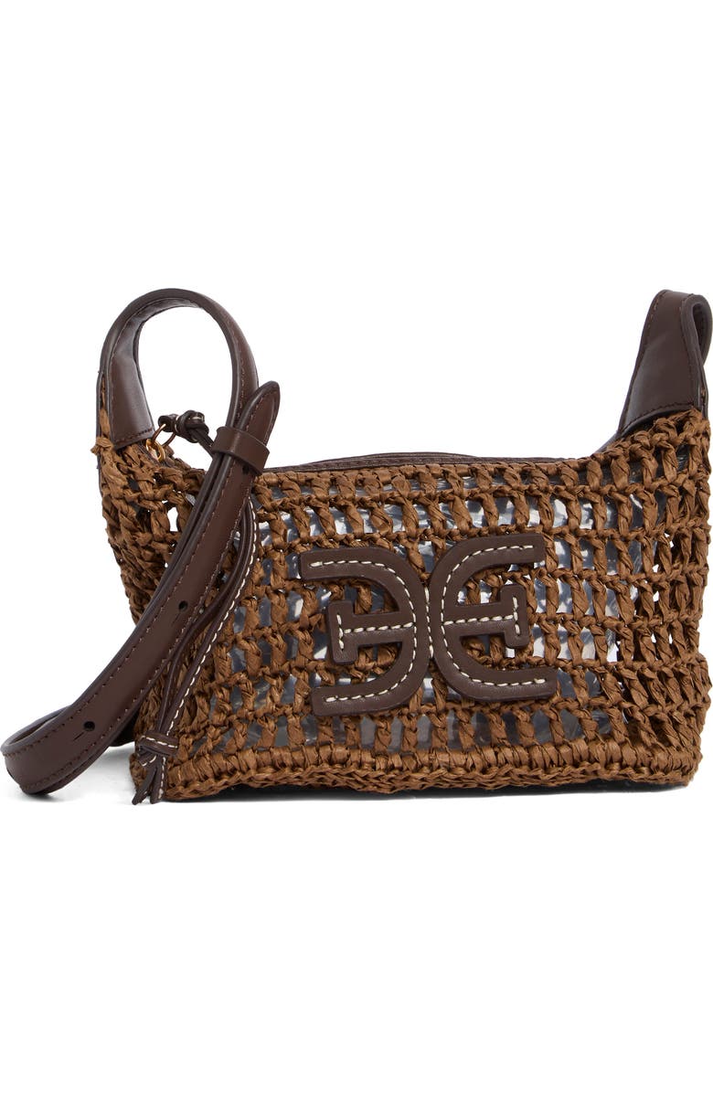 Sam Edelman Lizzie Raffia Crossbody Bag, Main, color, Dark Brown