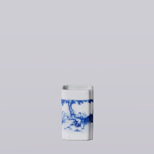 Cobalt Guild 1920s Blue And White Porcelain Tiger Square Vase In Blue
