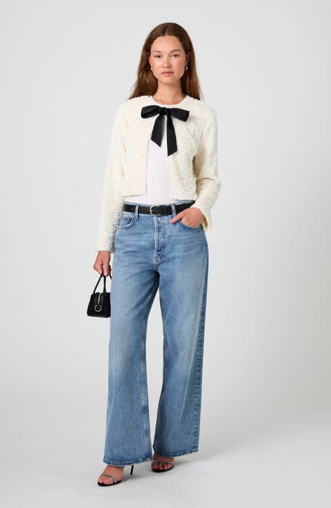 Sequin Velvet Bow Cardigan