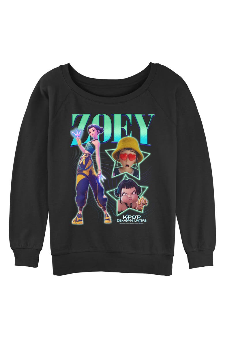 Junior's KPop Demon Hunters Zoey Super Star Logo  Sweatshirt, Main, color, Black